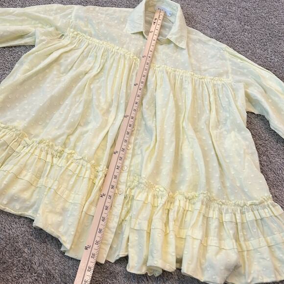 Mable Clothing‎ 3/4 Sleeve yellow Mini Dress Eyelet Ruffles Med M babydoll Boho - Picture 10 of 12